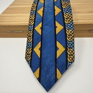VTG Rush Limbaugh No Boundaries Silk Necktie Blue Gold Black 90s Tie
